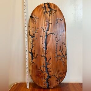Unique Wood Art with Black Fractal Design